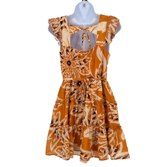 Band Of The Free Floral Tiered Ruffle Mini Dress Yellow Cream Size Small NWOT - Picture 5 of 12